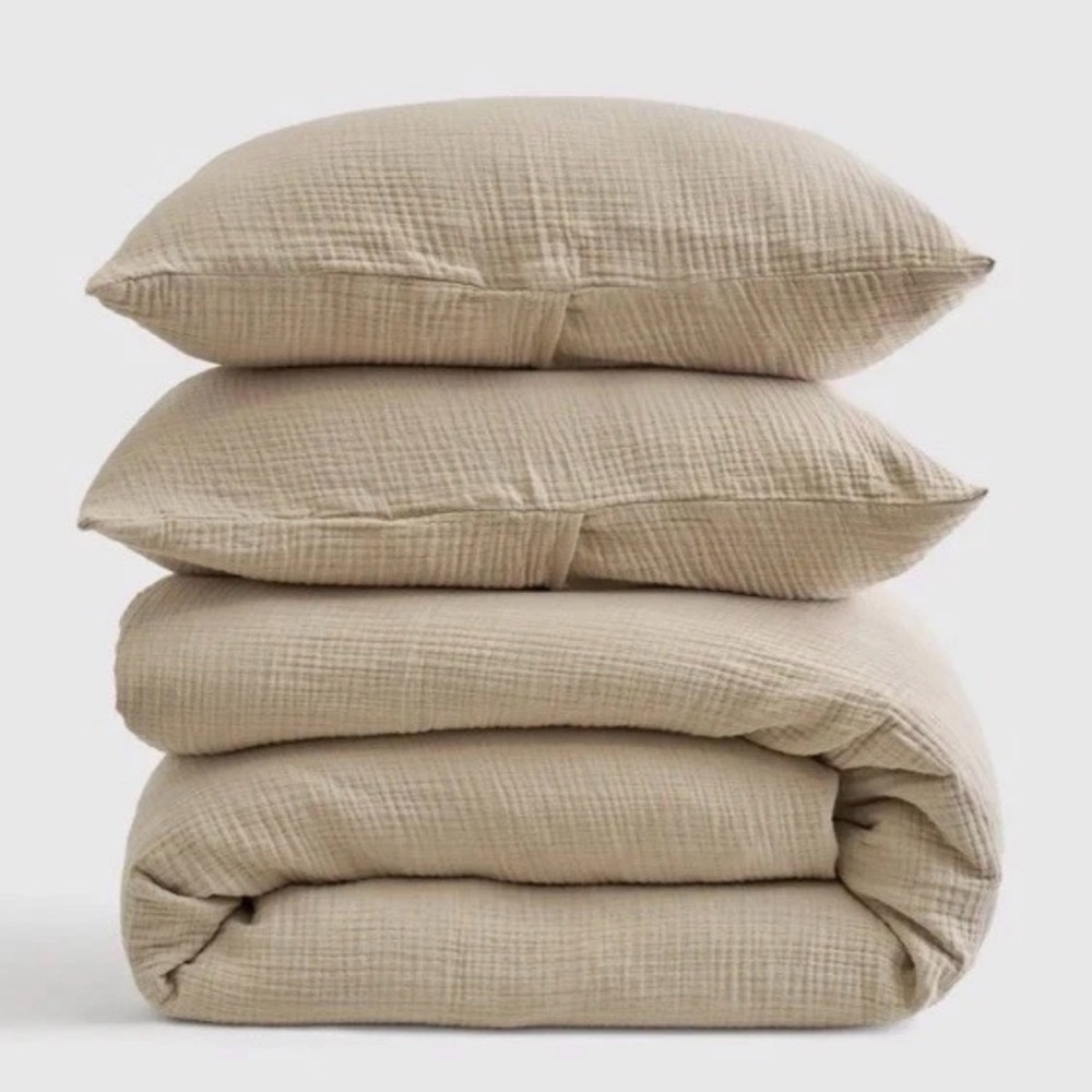 Quince Organic Cotton Airy Gauze Duvet Cover Set King Dune NWT Neutral Luxury